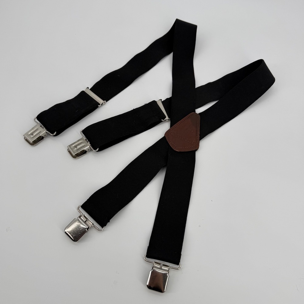 Carhartt Mens Utility Suspenders Black Elastic X-Back Leather Patch 2 Inch Wide